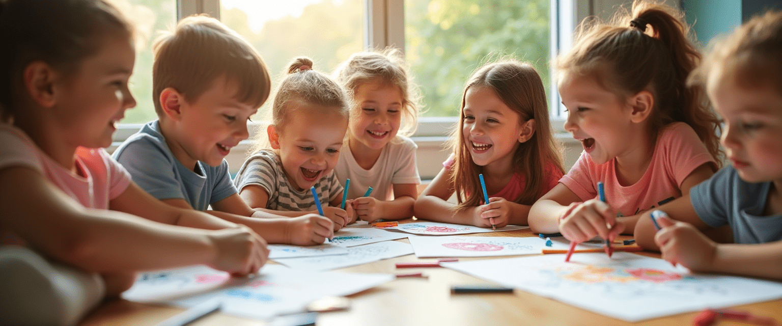 Des enfants en train de dessiner.