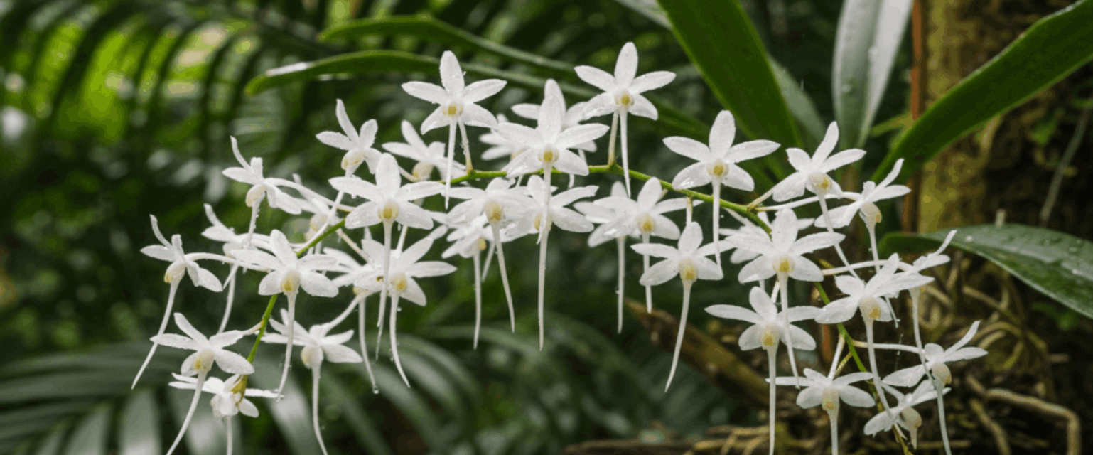 L'orchidée aerangis est connue pour leurs longues inflorescences et leurs fleurs étoilées.