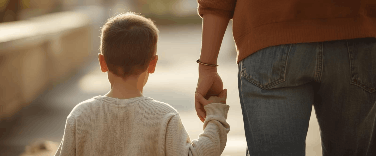 Parent et enfant marchant ensemble main dans la main