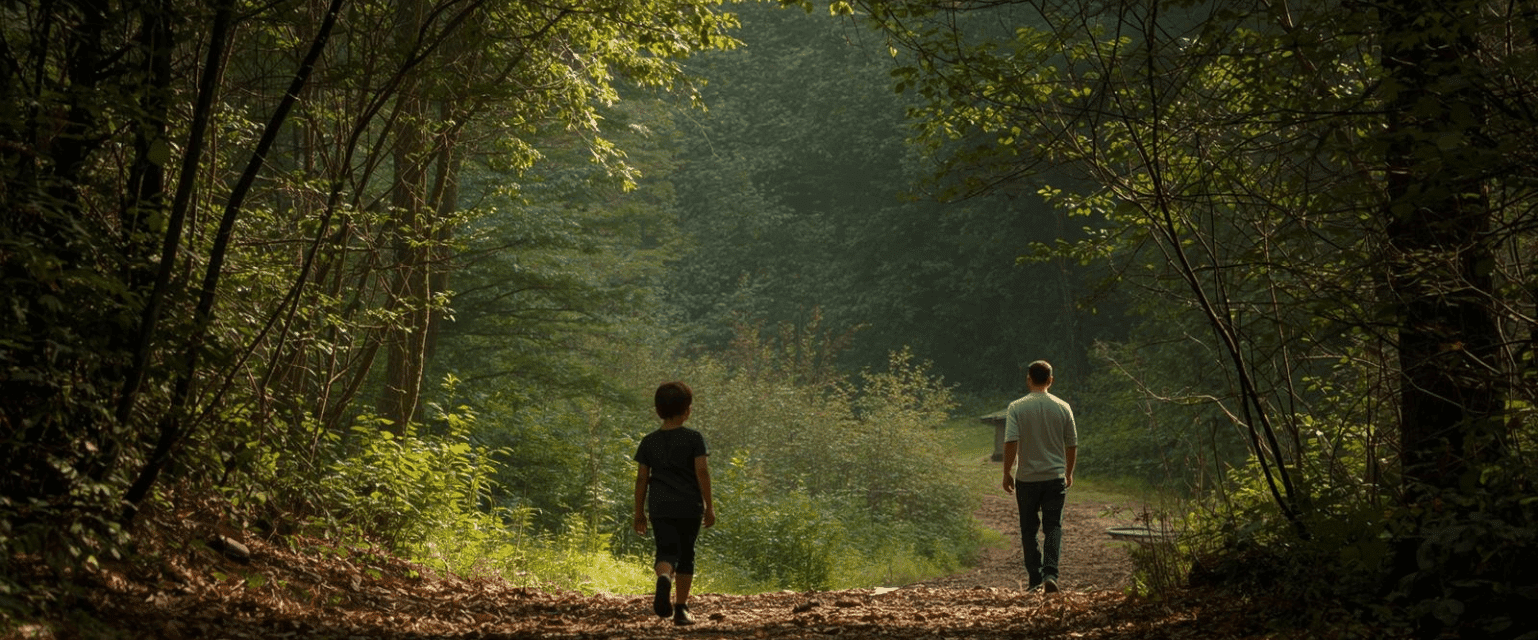 parent et enfant marchant dans la nature
