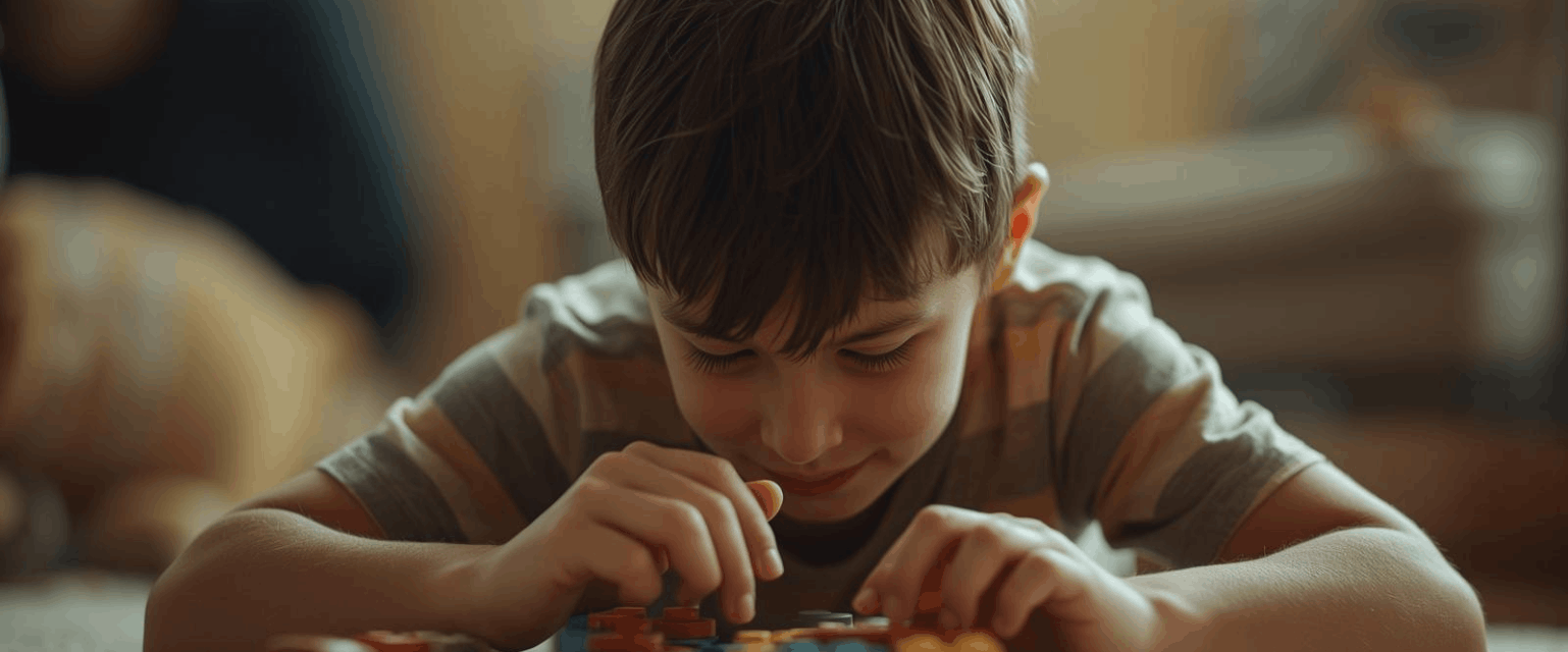 Image d'un enfant qui joue au lego seul.