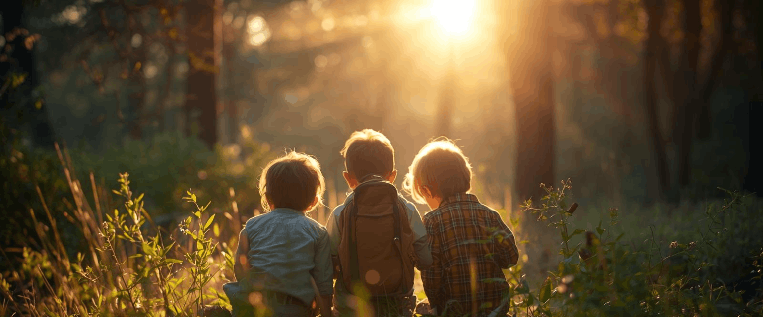 famille avec enfants explorant la nature