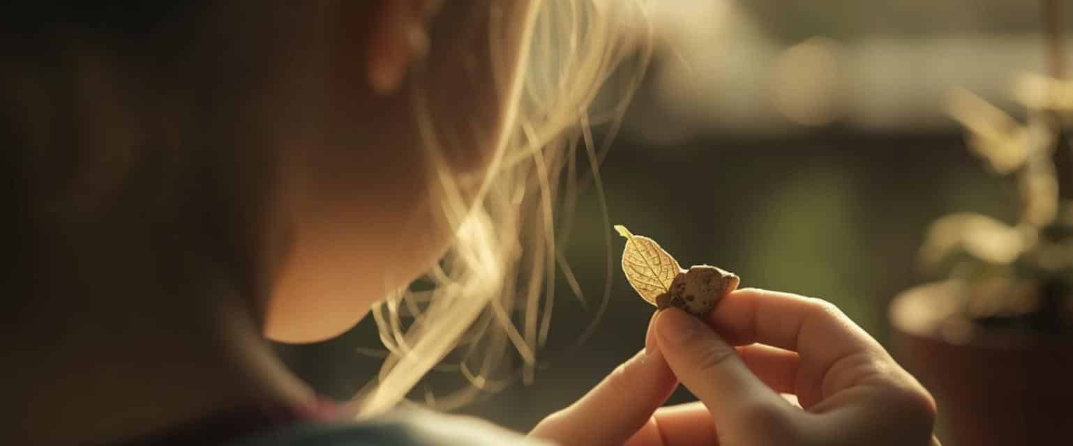 Apprentissage naturel d'un enfant qui observe une feuille
