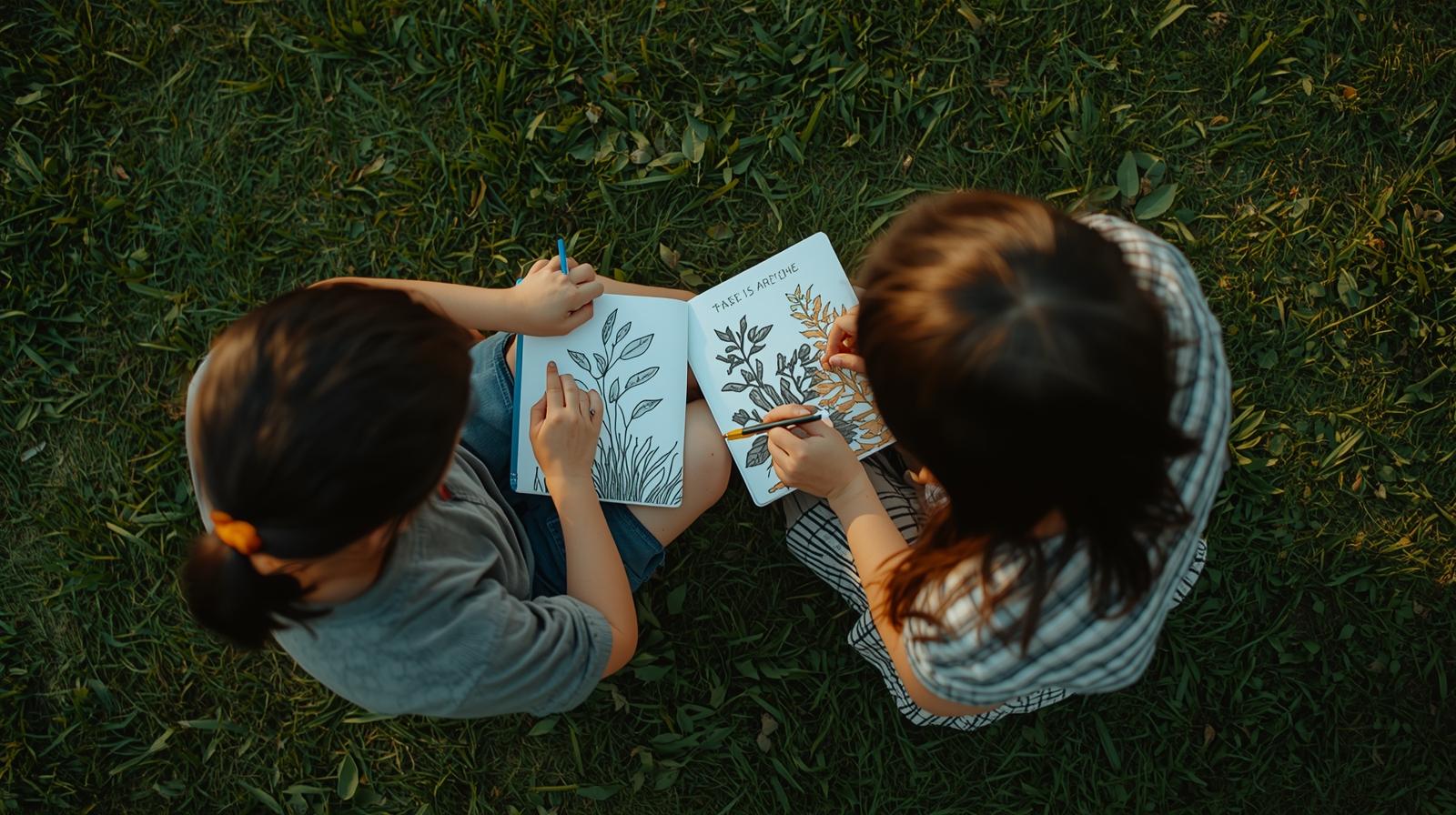 enfant dessinant des plantes dans un carnet d’explorateur