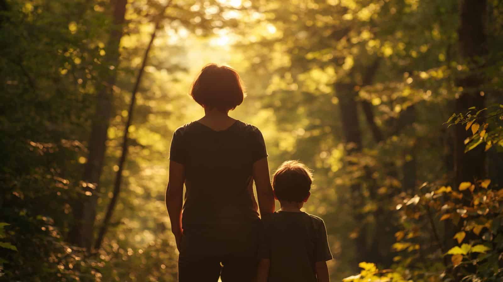 parent et enfant observant les oiseaux dans la nature