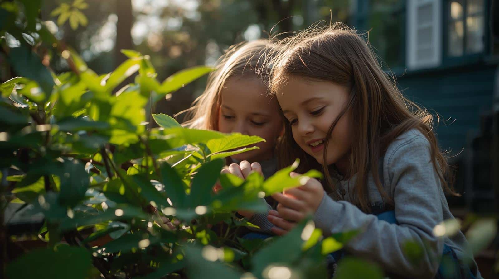Enfant photographiant des plantes en ville