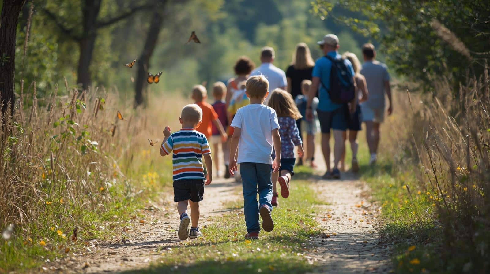Promenade parent enfant dans un parc urbain