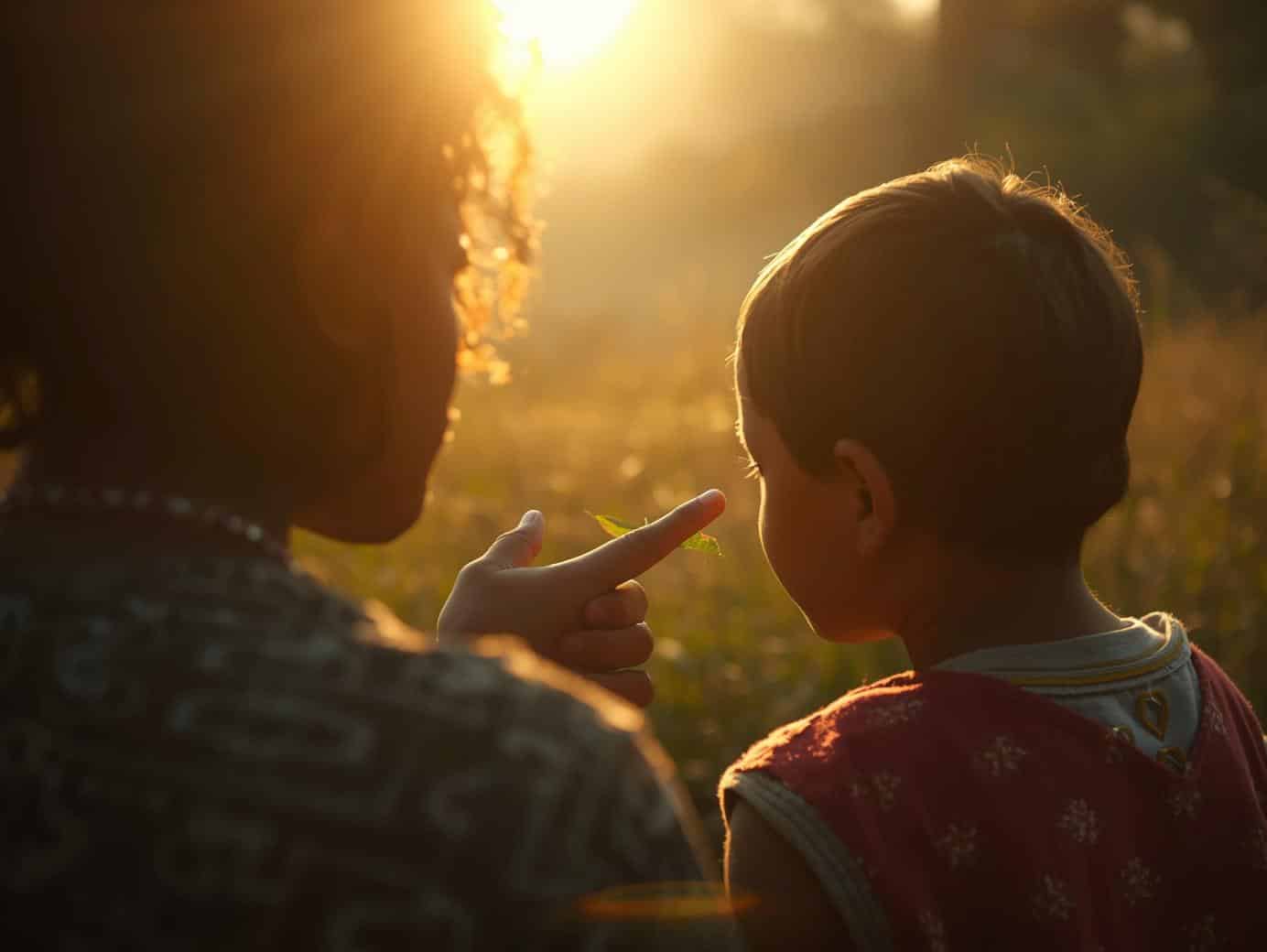 Parent et enfant regardant le ciel ensemble