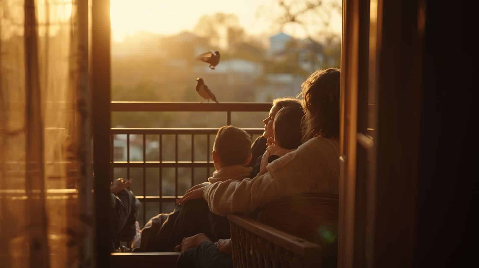 famille observant la nature ensemble à la maison