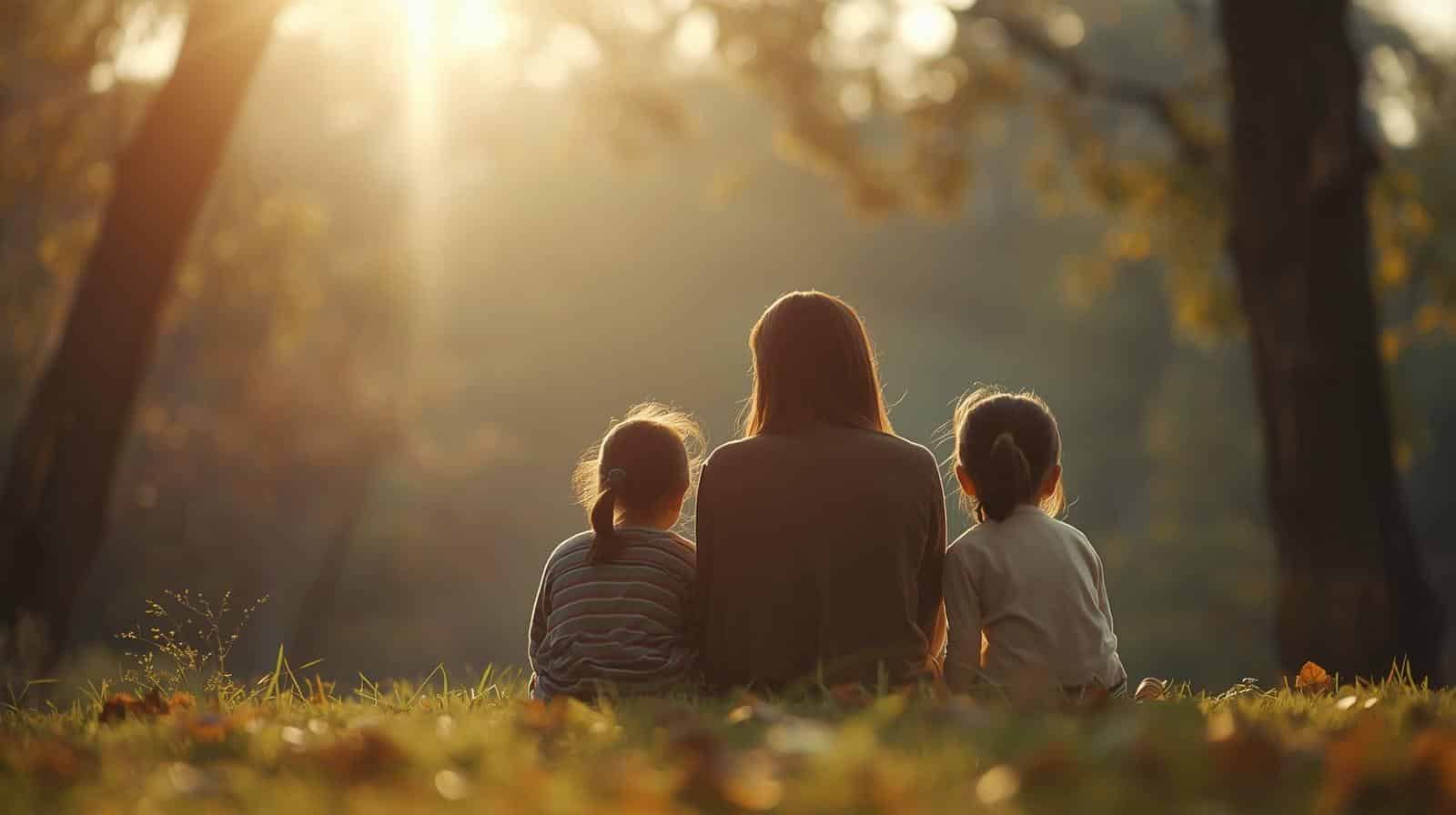 famille observant un papillon dans la forêt